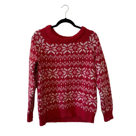 Abercrombie & Fitch L pullover sweater snowflake knit cozy cabincore winter red - Picture 1 of 7